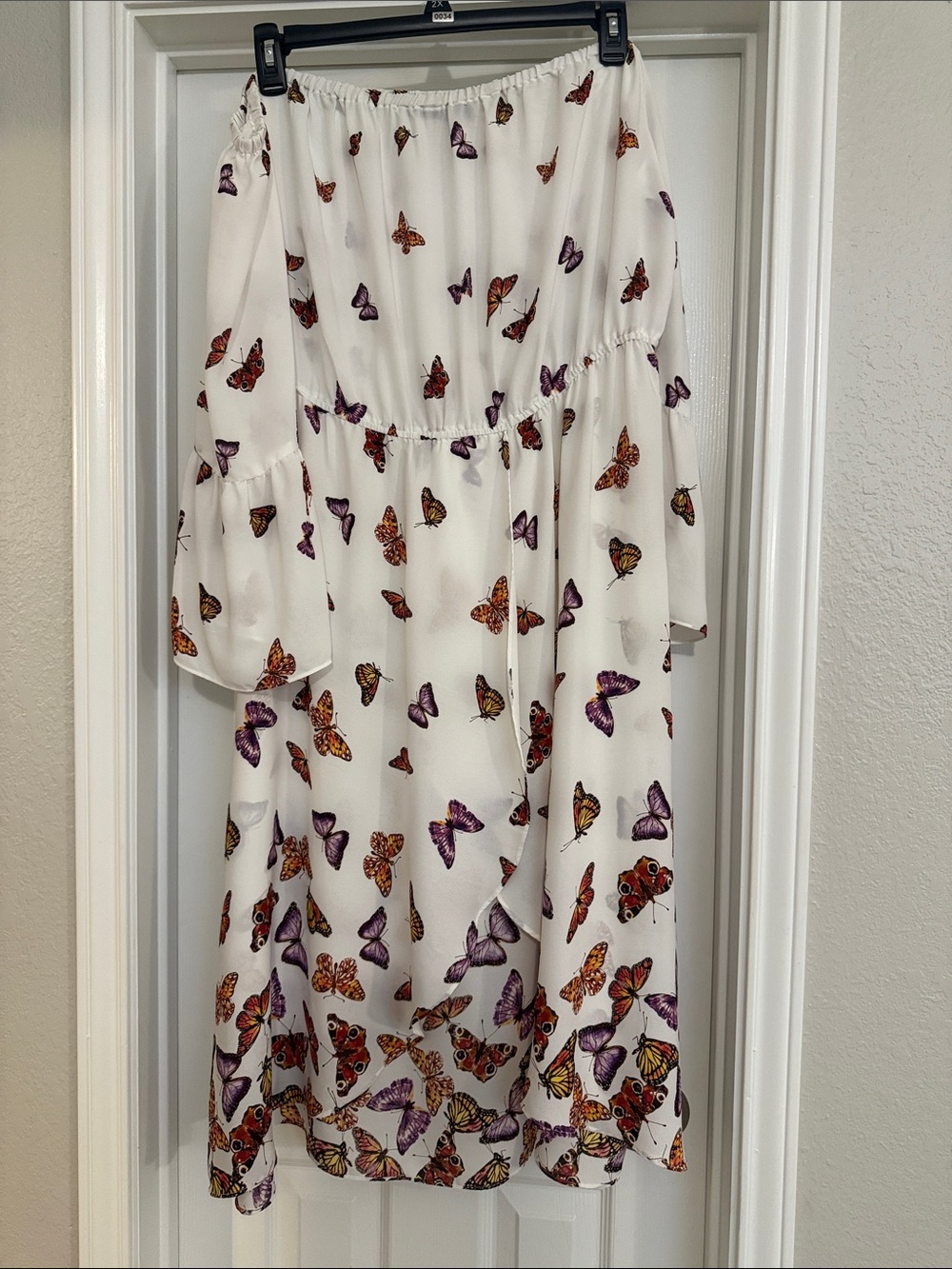 New York & Company White Butterfly Print Off-Shoulder top